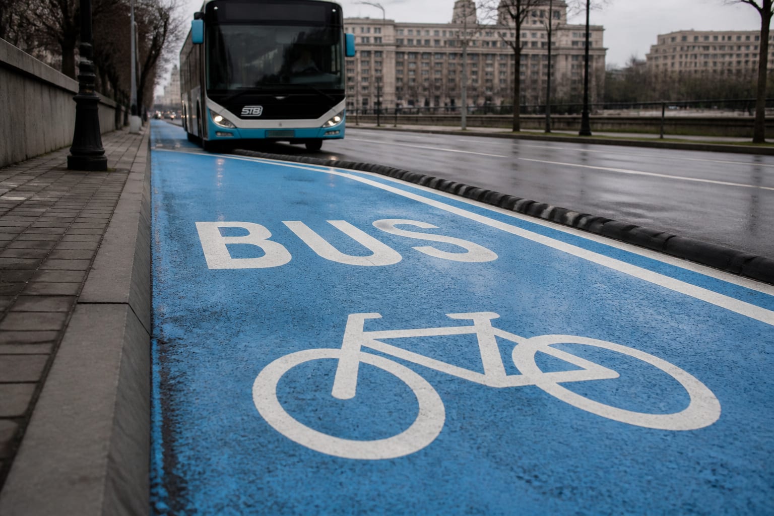 Bicicliștii din Piața Națiunilor Unite circulă pe aceeași bandă cu autobuzele